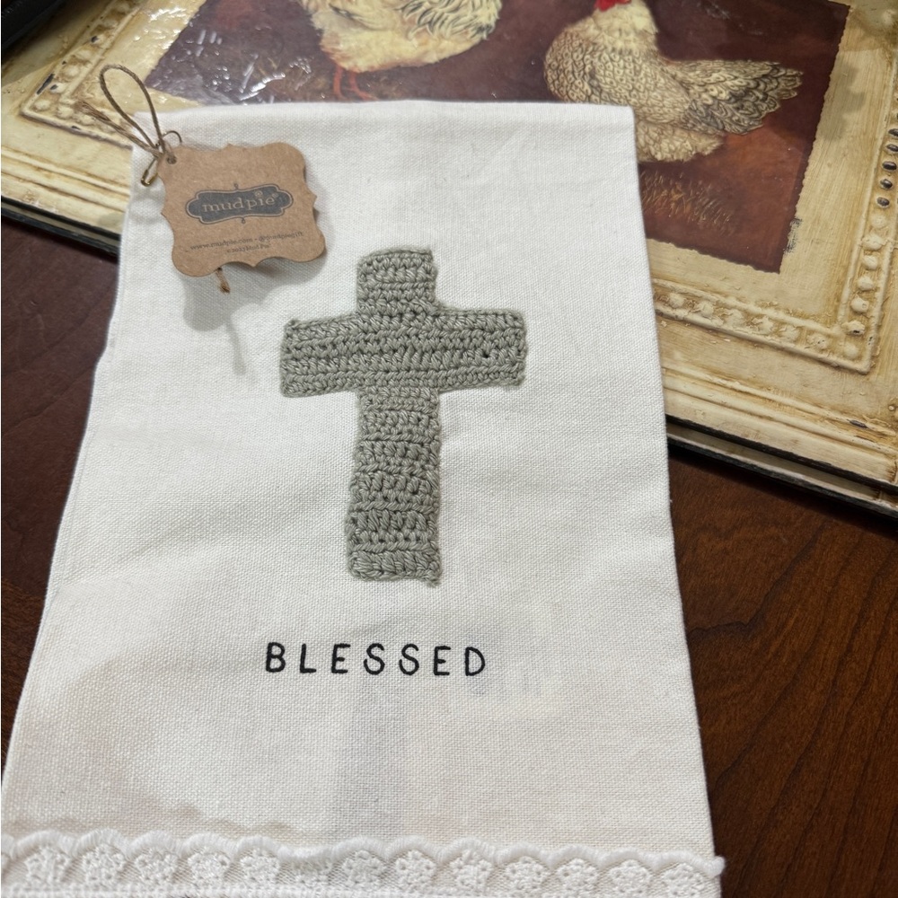 Mud Pie Cream and Gray Blessed Hand Towel